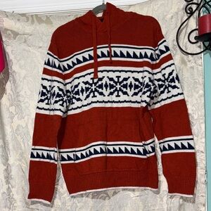 American Eagle Outfitters Red and Navy Patterned Sweater